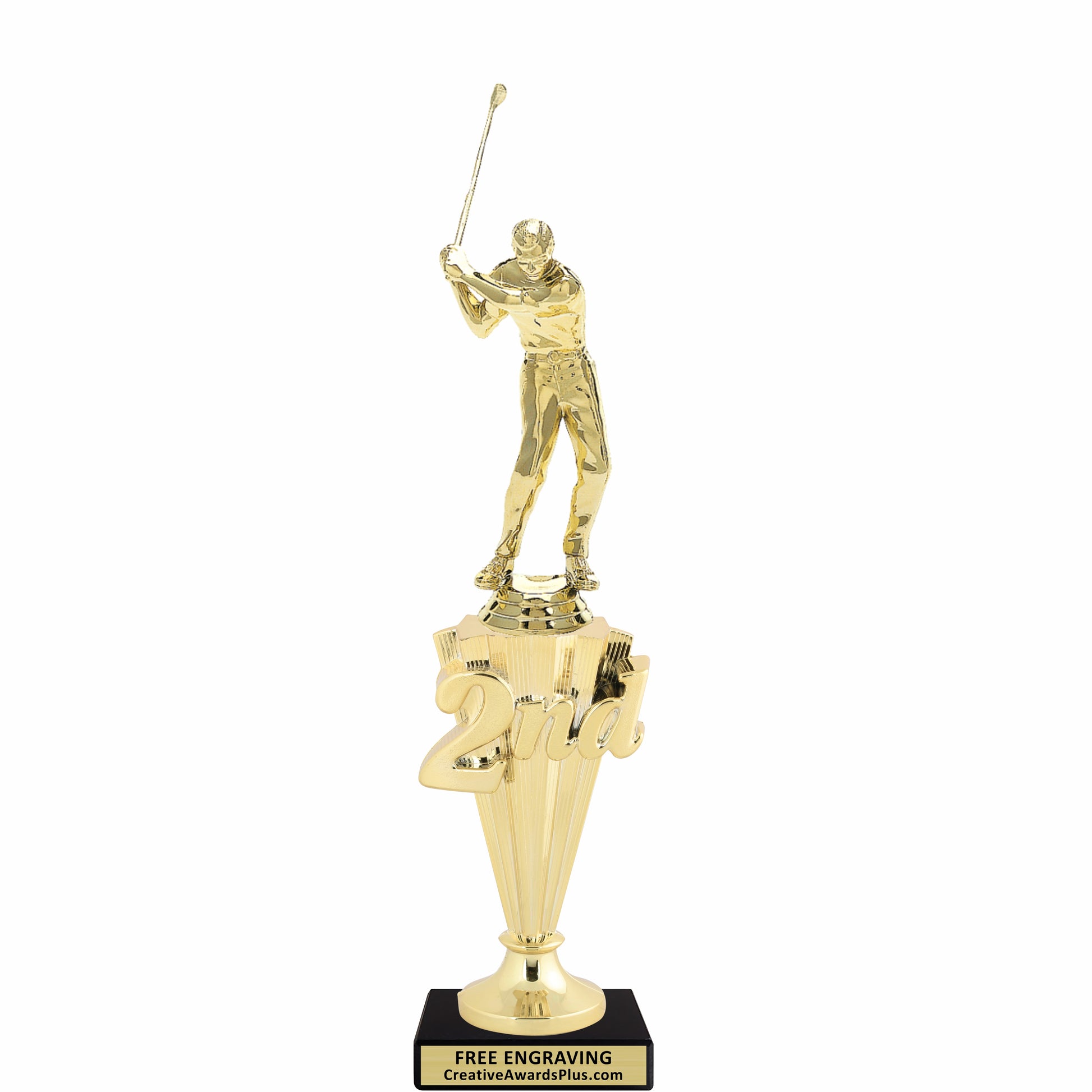 Golf 2nd Place Trophy 11.25" / Gold / Male