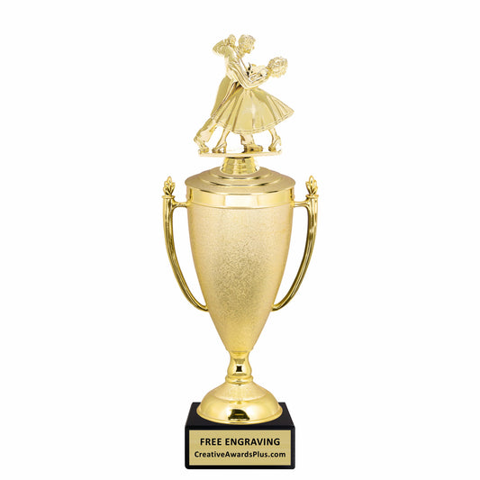 Stippled Cup Couple Dancing Trophy 14.5" / Gold