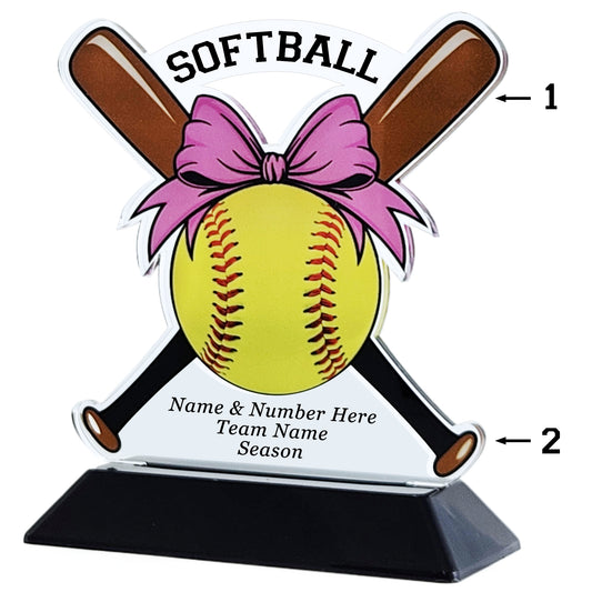 Acrylic Crossed Bats Softball Award 6" / Multiple
