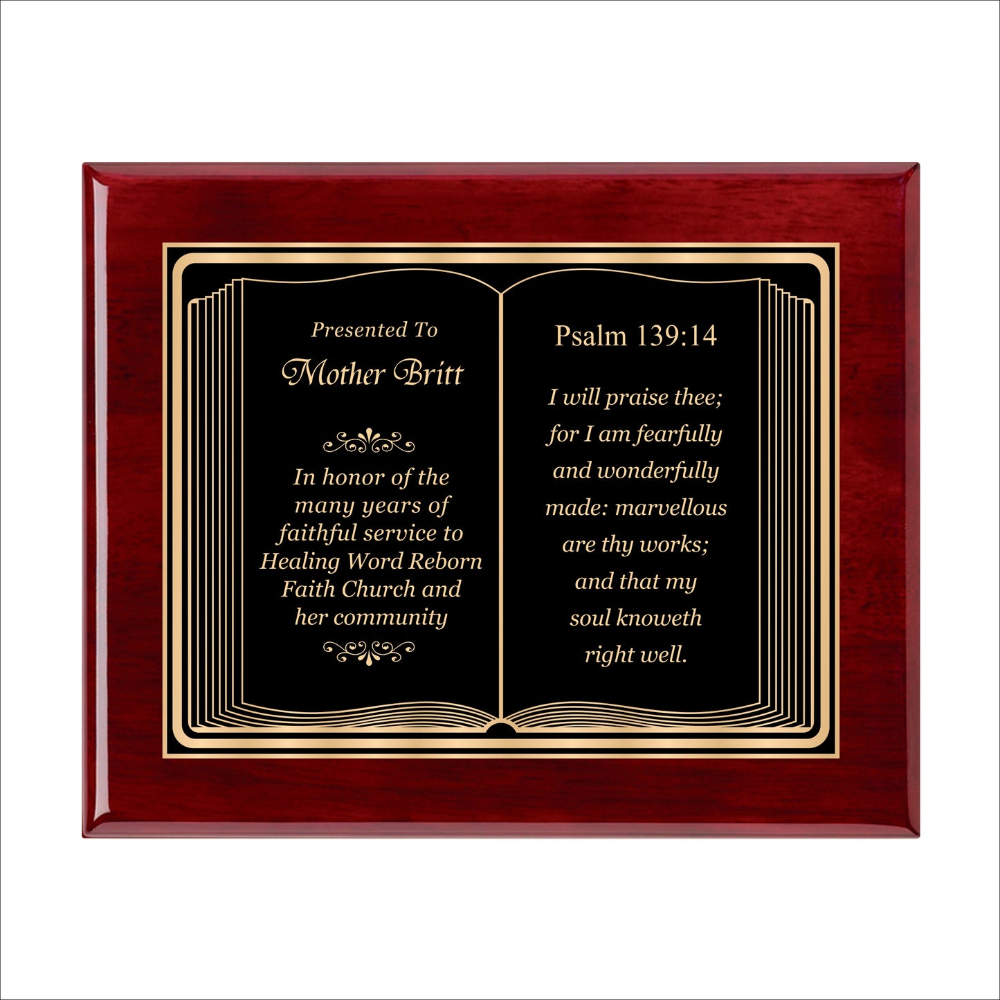Bible Themed Rosewood Plaque 10.5" X 13" / Rosewood Piano Finish / Bible / Book