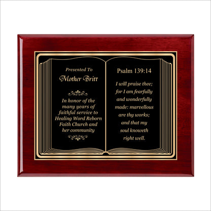 Bible Themed Rosewood Plaque 10.5" X 13" / Rosewood Piano Finish / Bible / Book