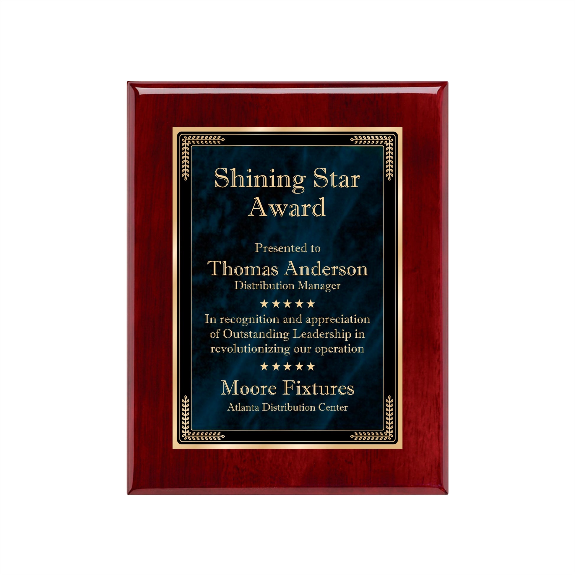 Designer Blue Marble Rosewood Plaque 7" X 9" / Rosewood Piano Finish / Marble Mist Blue