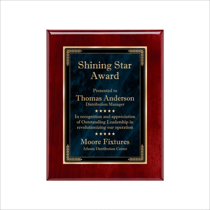 Designer Blue Marble Rosewood Plaque 7" X 9" / Rosewood Piano Finish / Marble Mist Blue