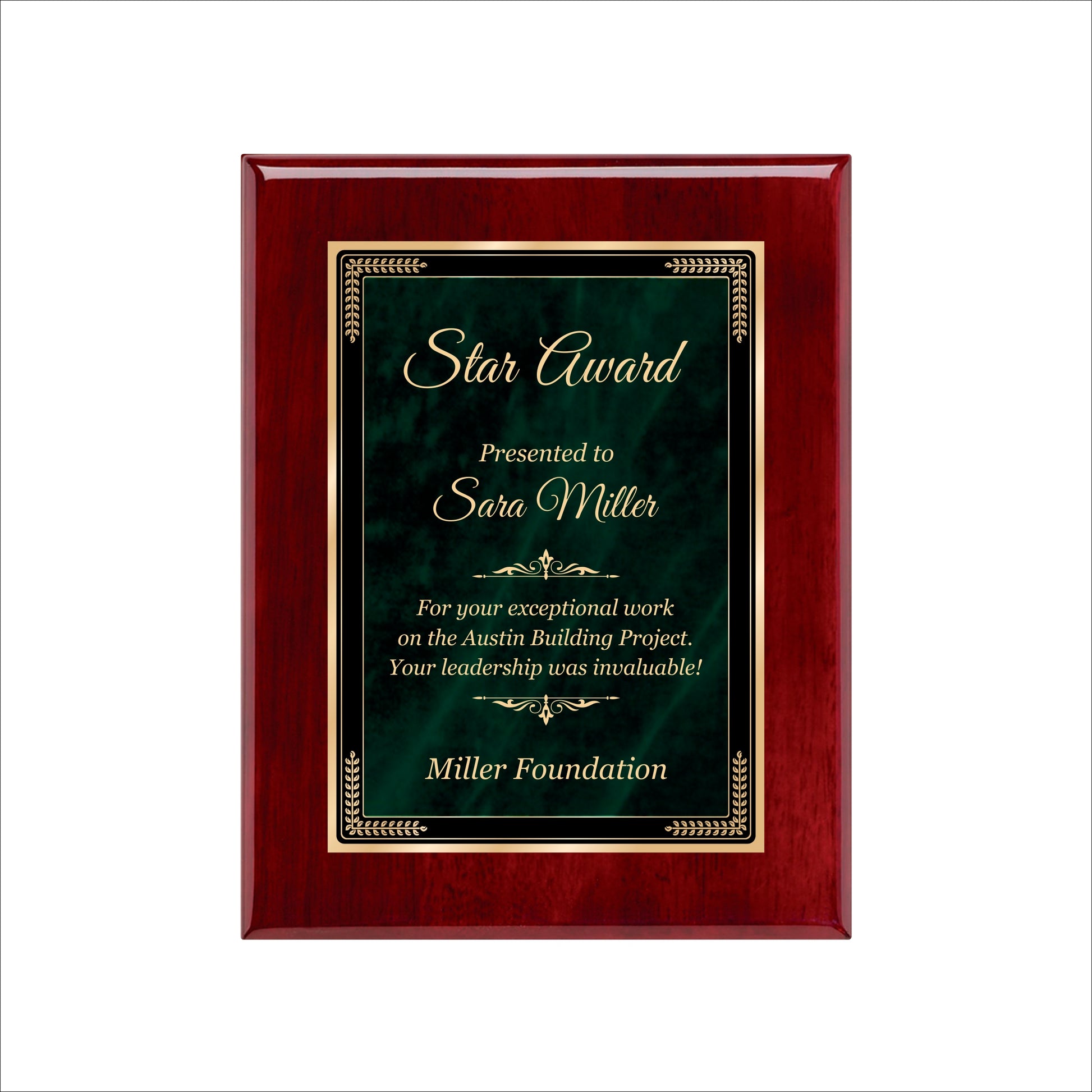 Designer Green Marble Rosewood Plaque 7" X 9" / Rosewood Piano Finish / Marble Mist Green