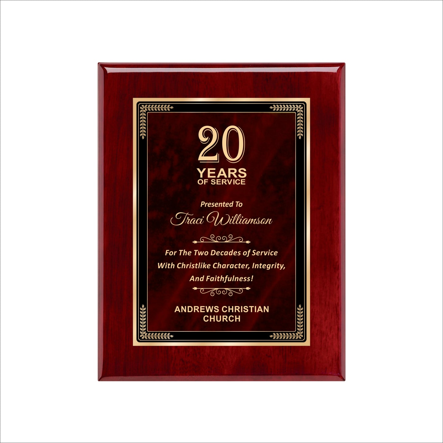 Designer Red Sienna Marble Rosewood Plaque 7" X 9" / Rosewood Piano Finish / Marble Mist Red Sienna