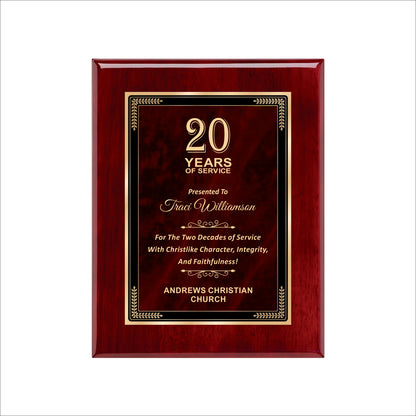 Designer Red Sienna Marble Rosewood Plaque 7" X 9" / Rosewood Piano Finish / Marble Mist Red Sienna