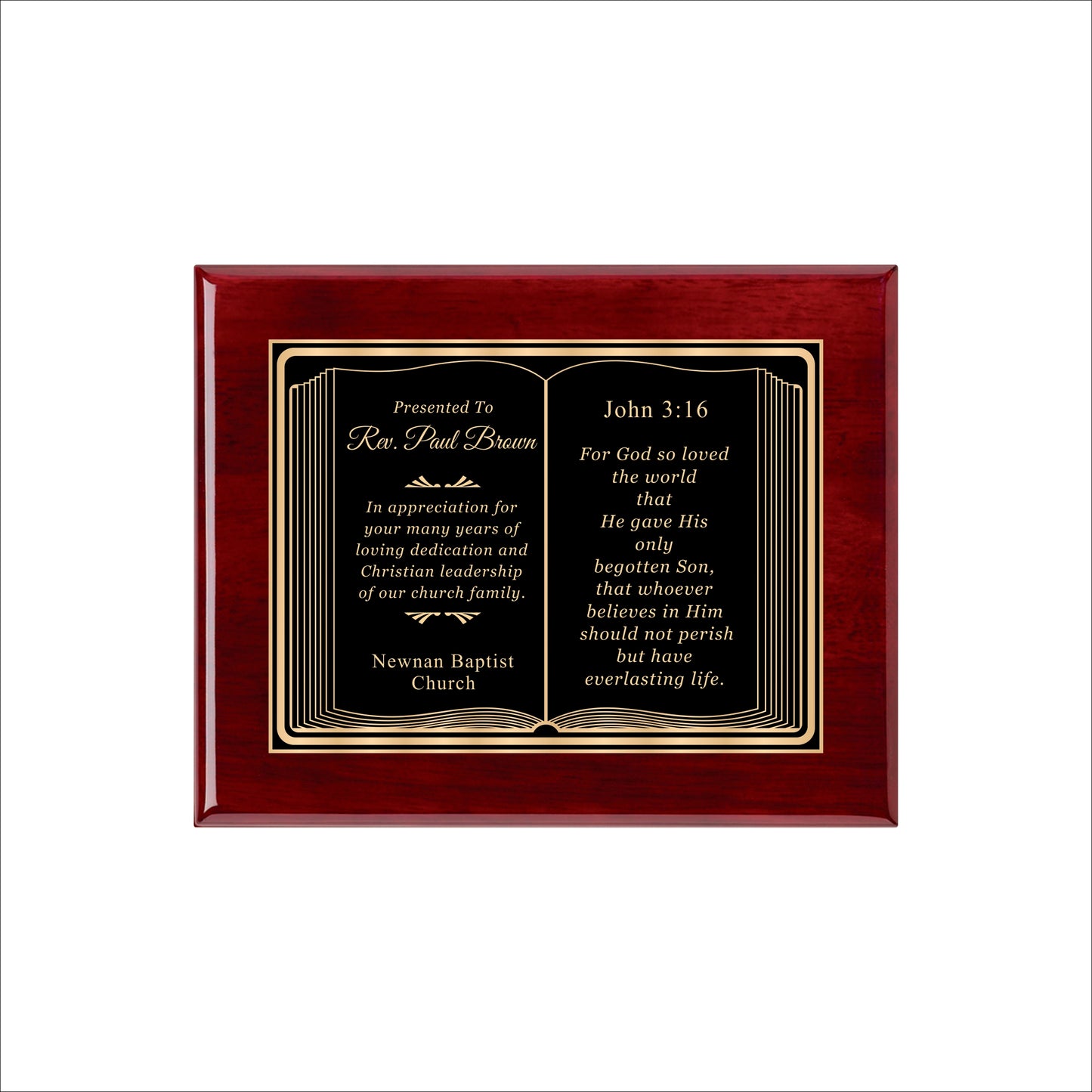 Bible Themed Rosewood Plaque 8" X 10 / Rosewood Piano Finish / Bible / Book