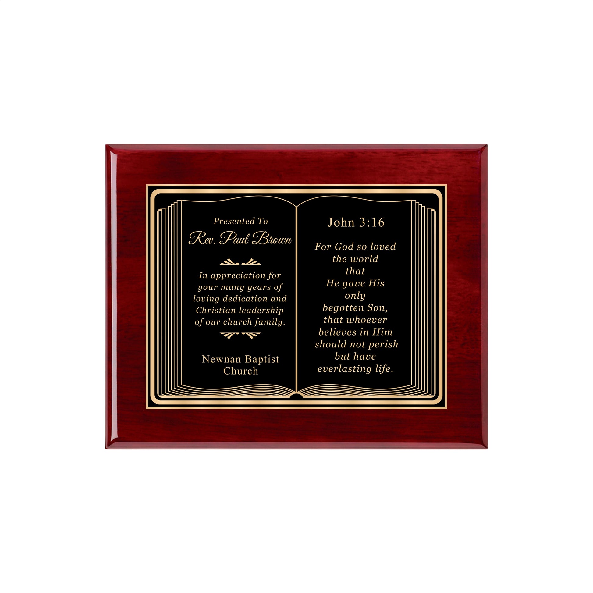 Bible Themed Rosewood Plaque 8" X 10 / Rosewood Piano Finish / Bible / Book