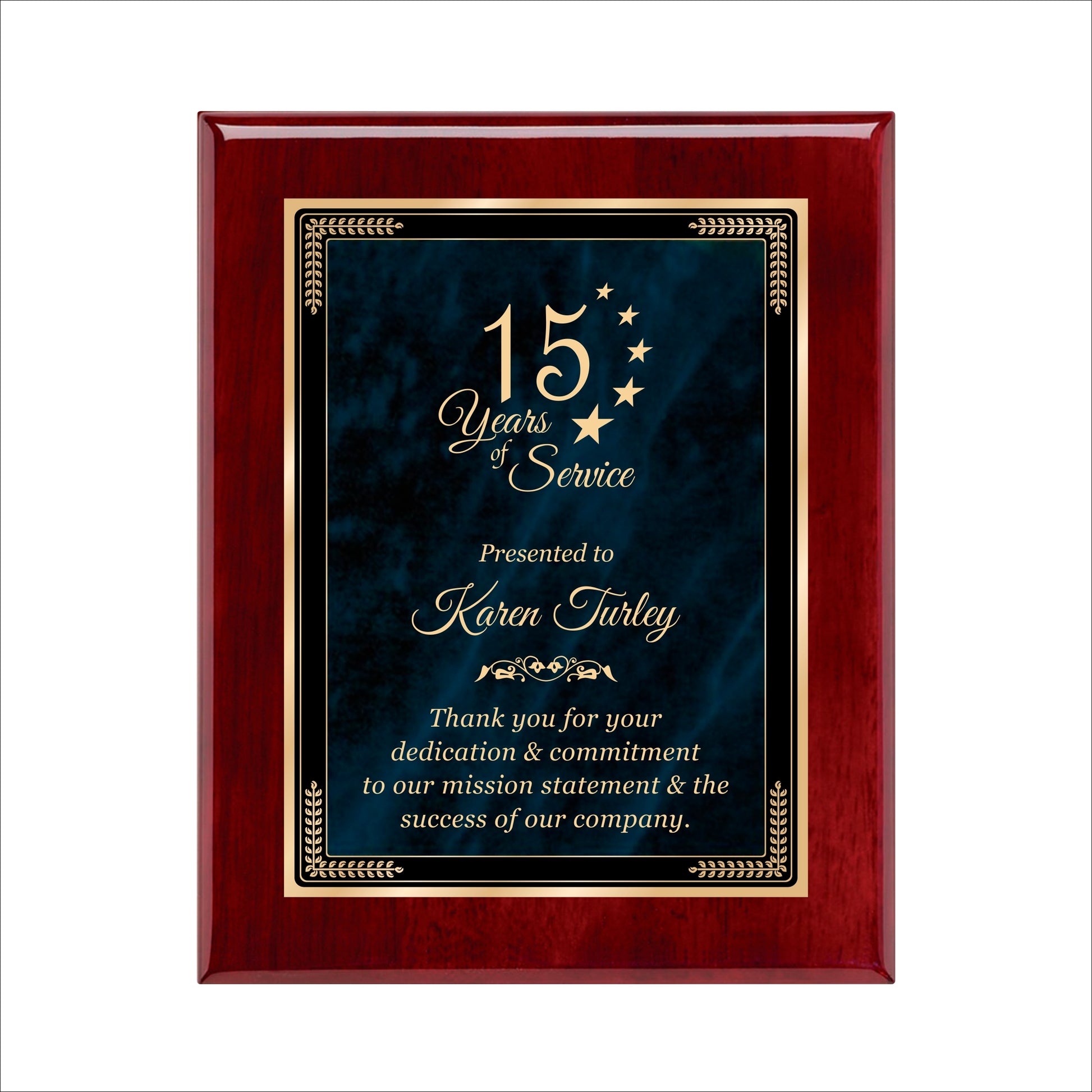 Designer Blue Marble Rosewood Plaque 8" X 10 / Rosewood Piano Finish / Marble Mist Blue
