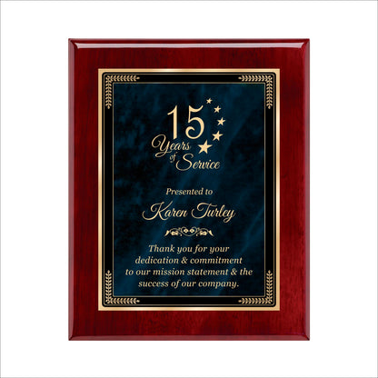 Designer Blue Marble Rosewood Plaque 8" X 10 / Rosewood Piano Finish / Marble Mist Blue