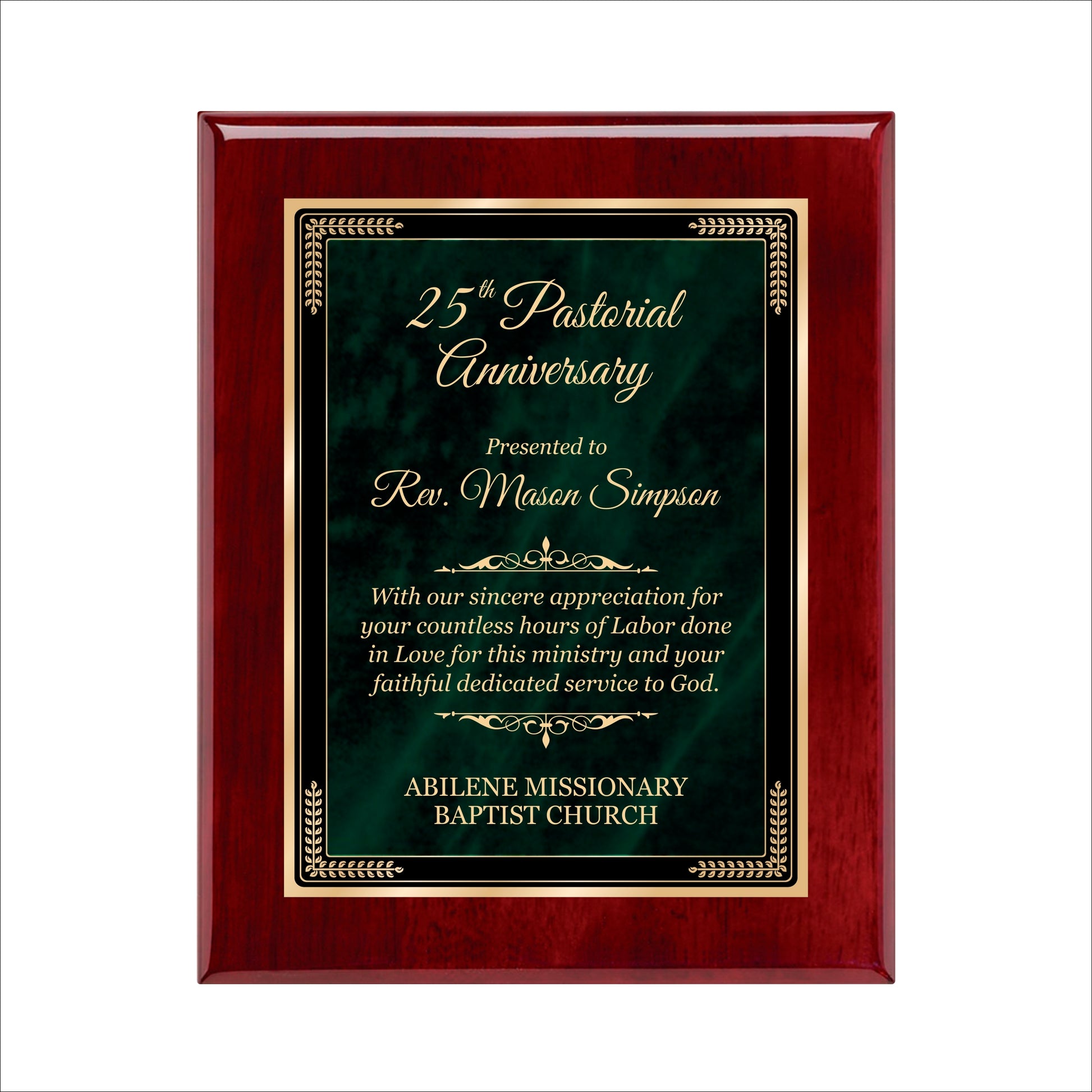 Designer Green Marble Rosewood Plaque 8" X 10 / Rosewood Piano Finish / Marble Mist Green