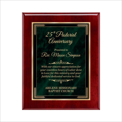 Designer Green Marble Rosewood Plaque 8" X 10 / Rosewood Piano Finish / Marble Mist Green