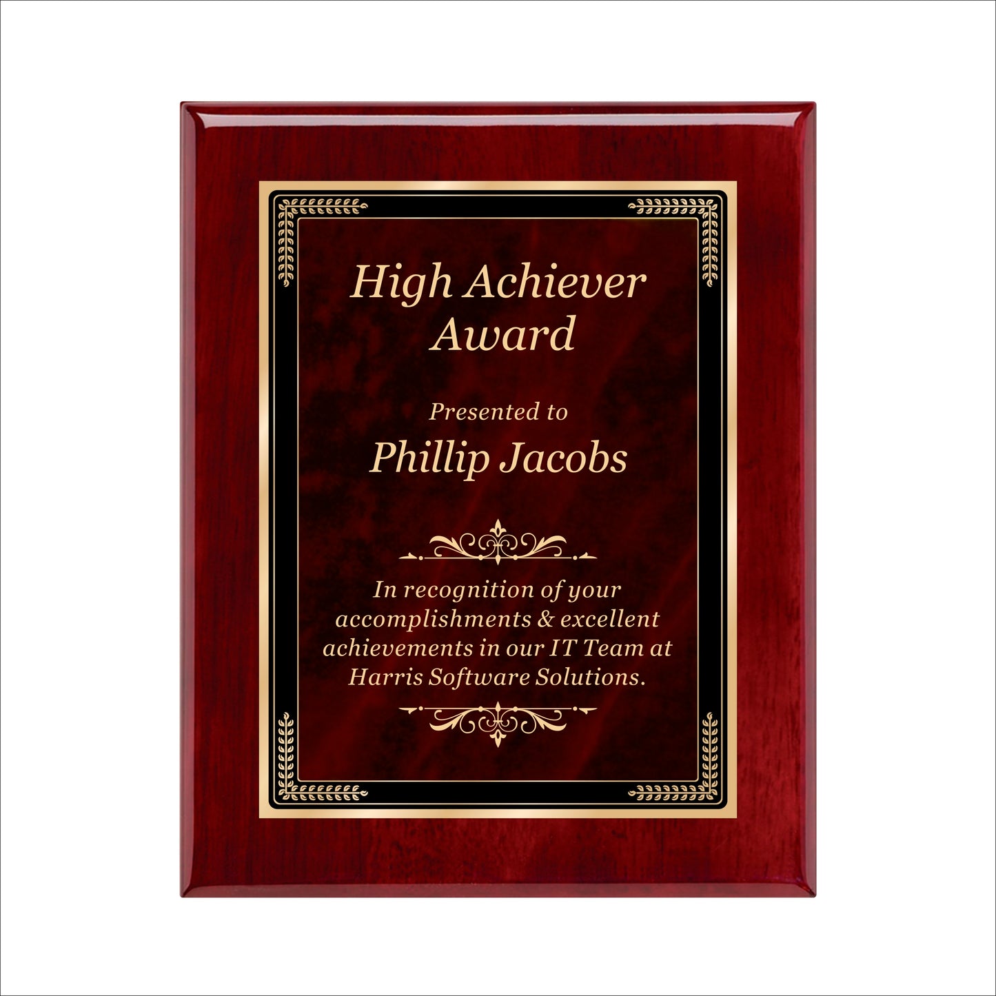 Designer Red Sienna Marble Rosewood Plaque 8" X 10 / Rosewood Piano Finish / Marble Mist Red Sienna