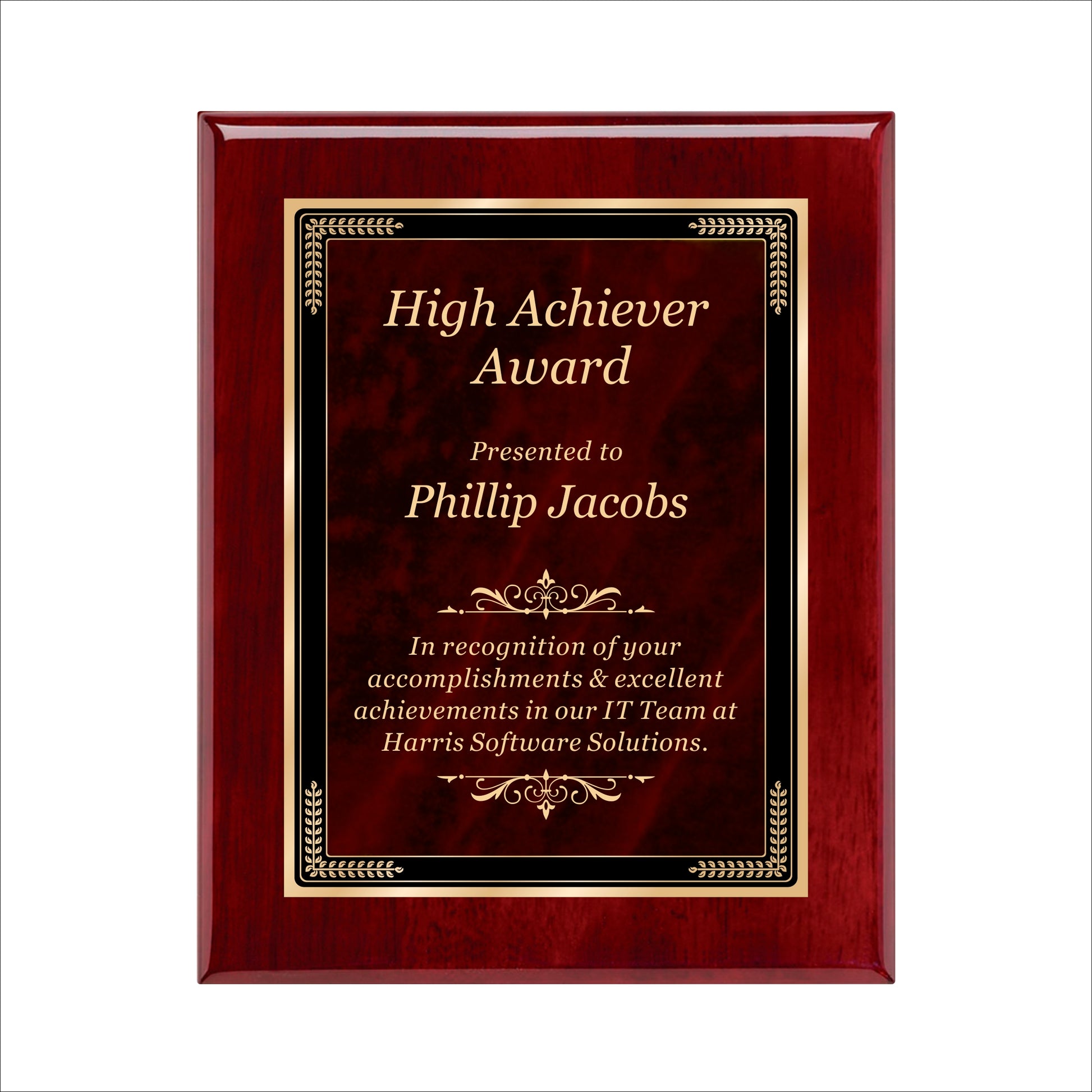 Designer Red Sienna Marble Rosewood Plaque 8" X 10 / Rosewood Piano Finish / Marble Mist Red Sienna