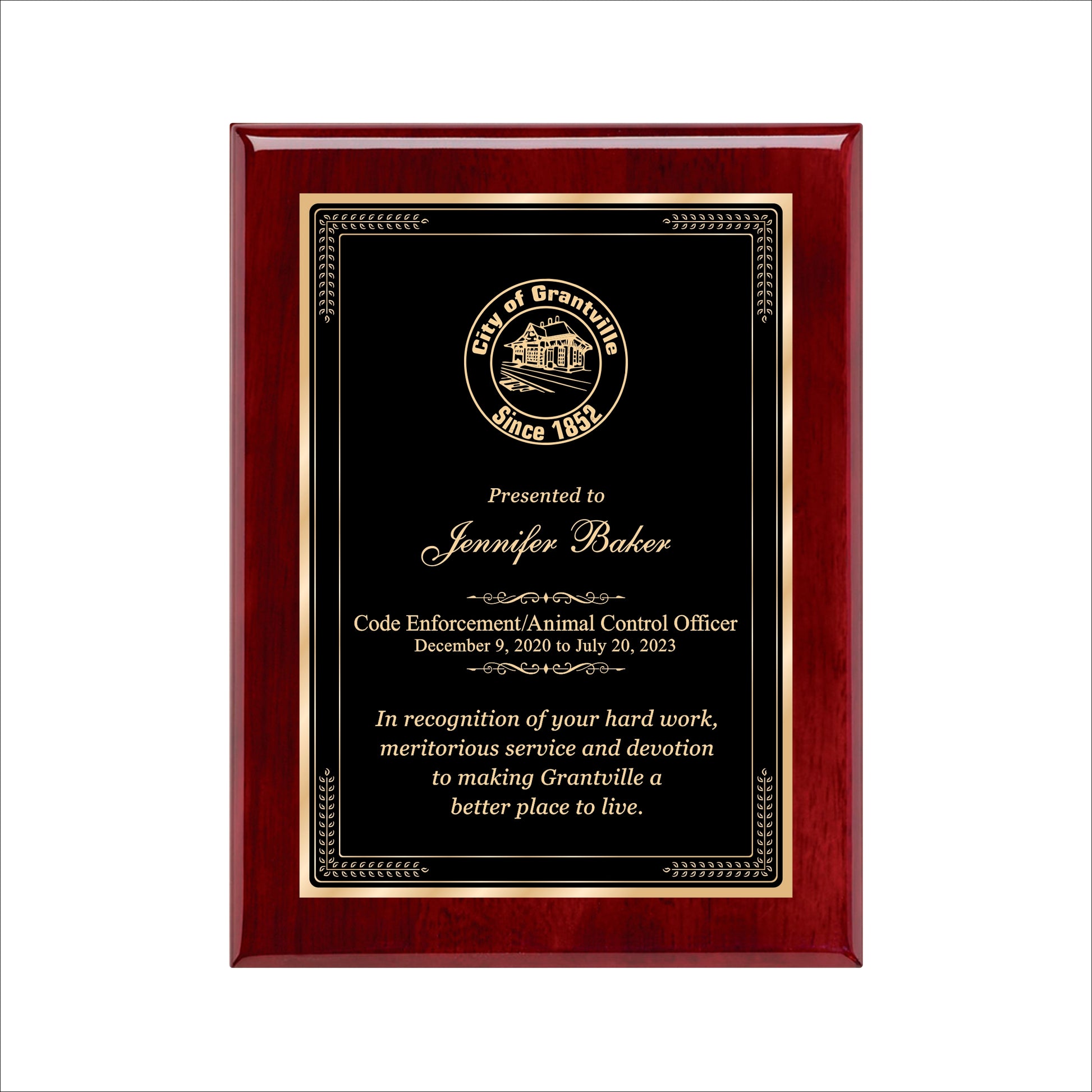 Rosewood Finished Plaque 9" X 12" / Rosewood Piano Finish / Elite Border