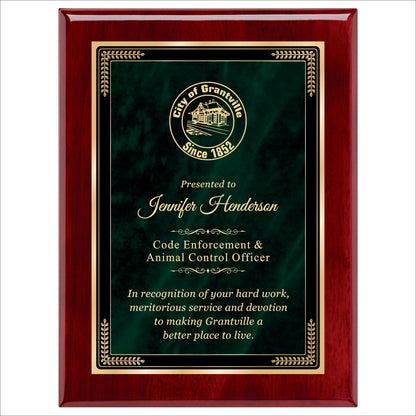Designer Green Marble Rosewood Plaque 9" X 12" / Rosewood Piano Finish / Marble Mist Green