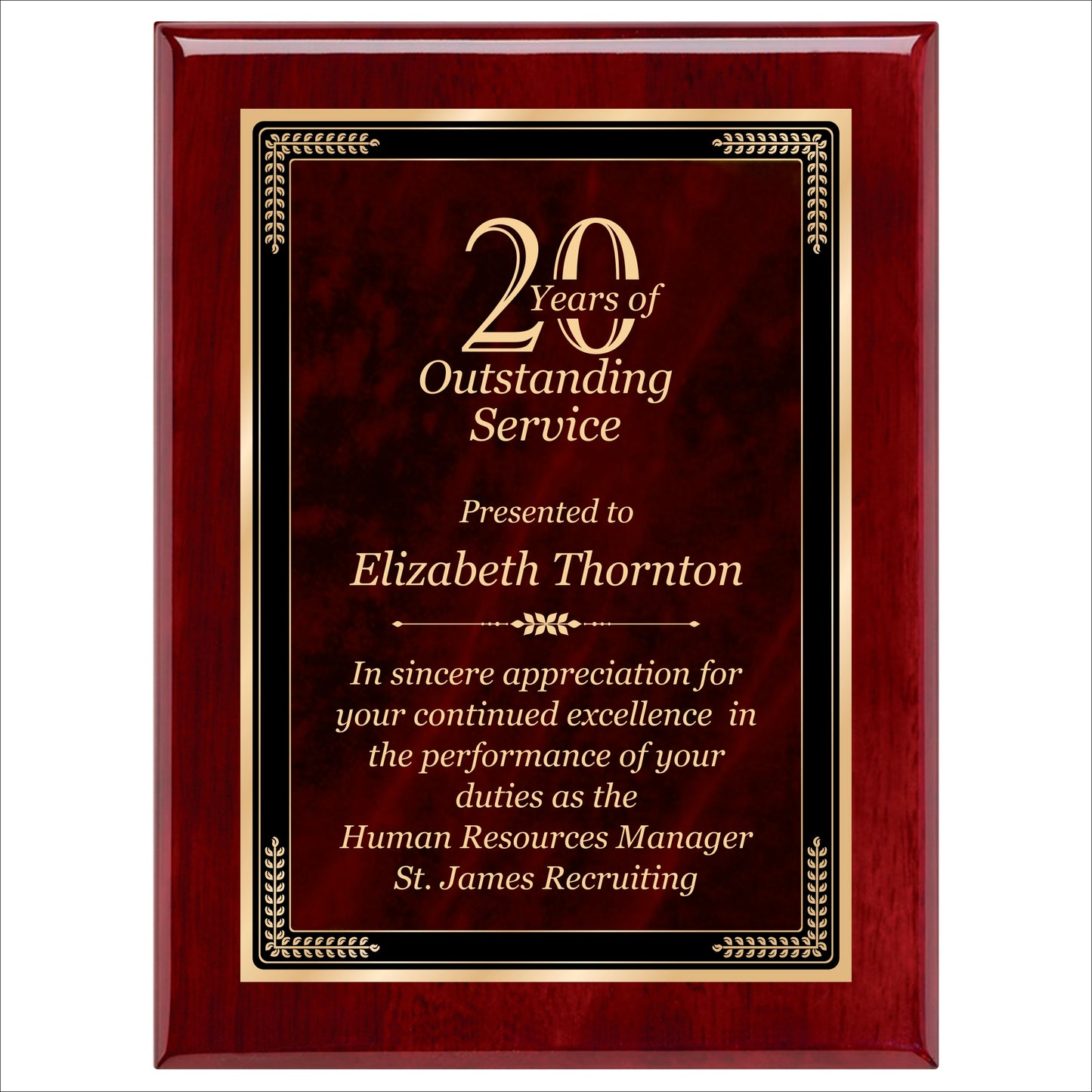 Designer Red Sienna Marble Rosewood Plaque 9" X 12" / Rosewood Piano Finish / Marble Mist Red Sienna