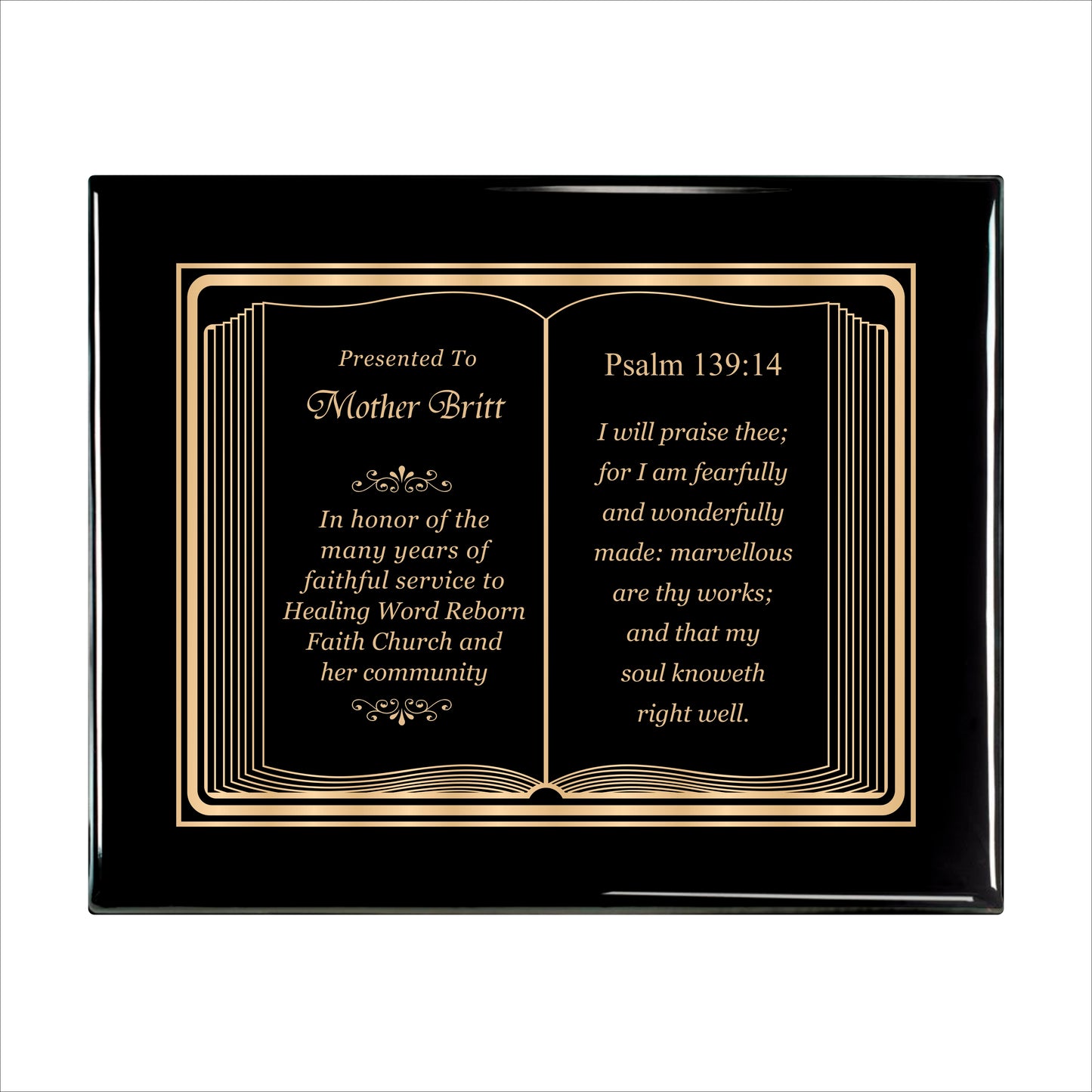 Bible Gold Themed Ebony Plaque 10.5" X 13" / Black Piano Finish / Bible / Book