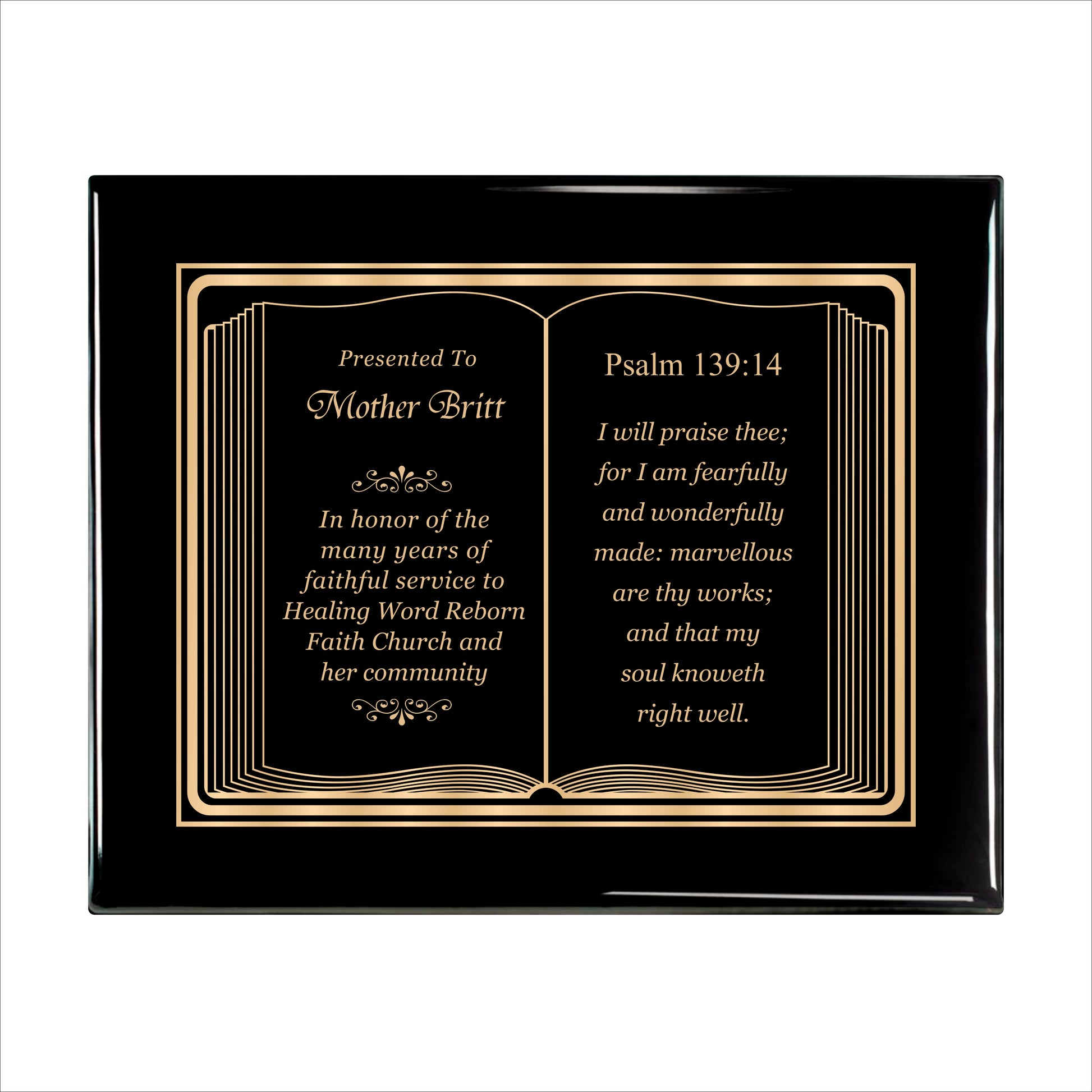Bible Gold Themed Ebony Plaque 10.5" X 13" / Black Piano Finish / Bible / Book