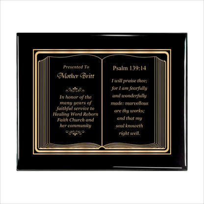 Bible Gold Themed Ebony Plaque 10.5" X 13" / Black Piano Finish / Bible / Book