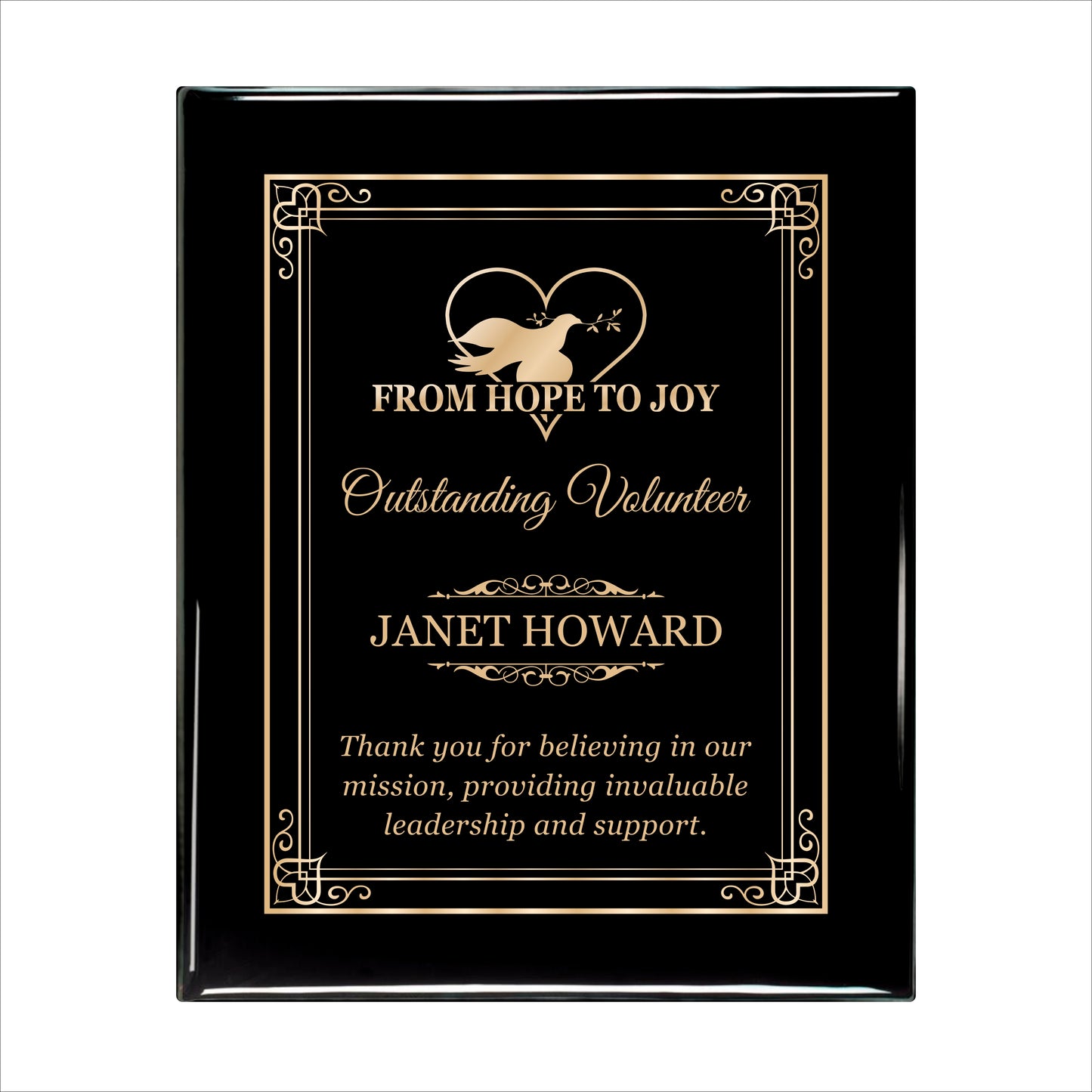 Ebony Finished Plaque with Gold Border 10.5" X 13" / Black Piano Finish / Hearts