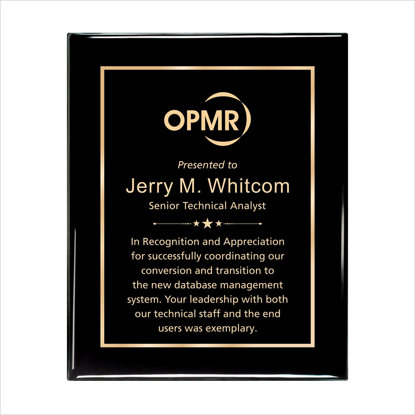 Ebony Finished Plaque with Gold Border 10.5" X 13" / Black Piano Finish / Single Border