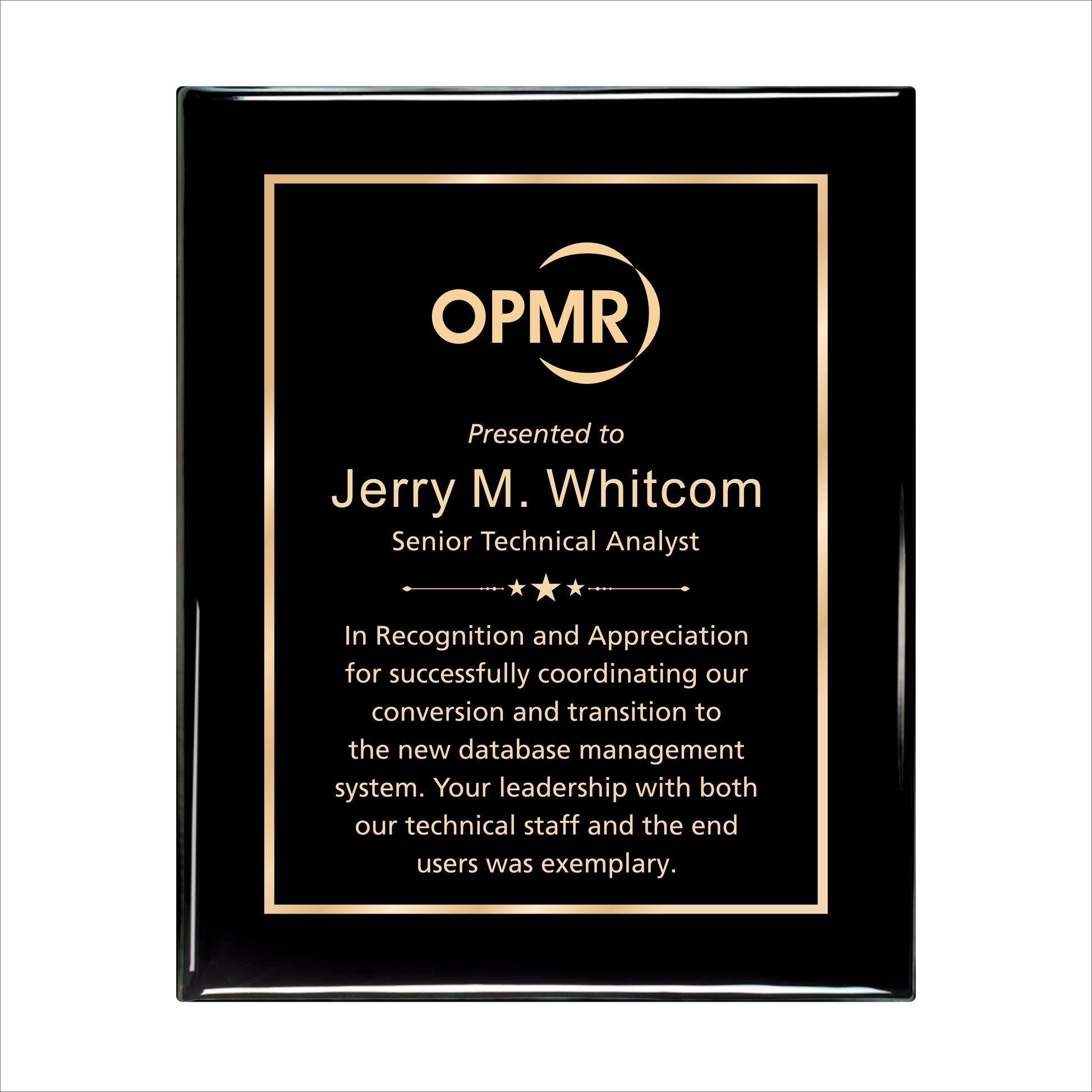 Ebony Finished Plaque with Gold Border 10.5" X 13" / Black Piano Finish / Single Border