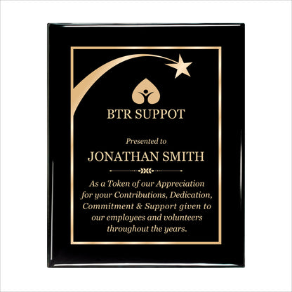 Ebony Finished Plaque with Gold Border 10.5" X 13" / Black Piano Finish / Shooting Star