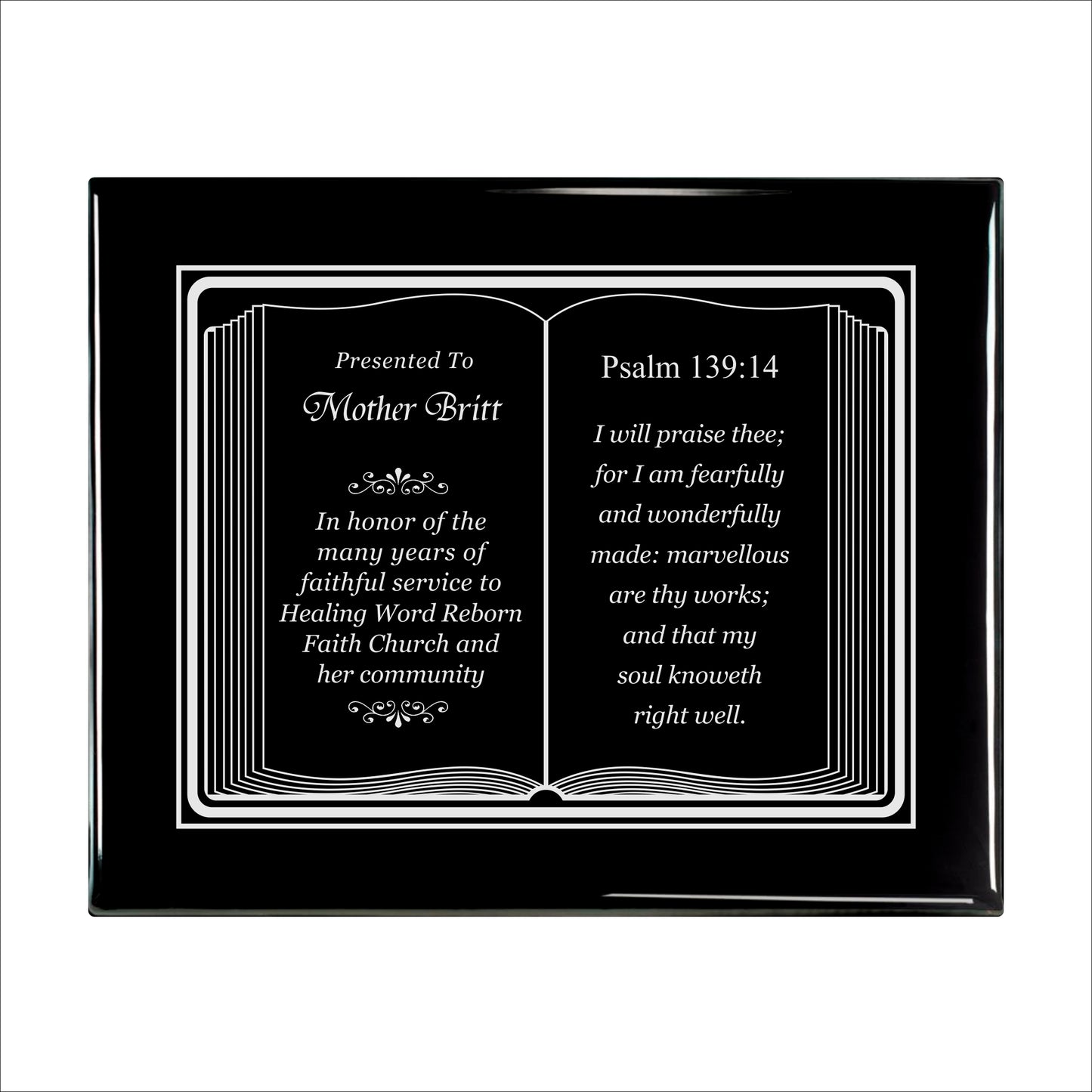 Bible Silver Themed Ebony Plaque 10.5" X 13" / Black Piano Finish / Bible / Book