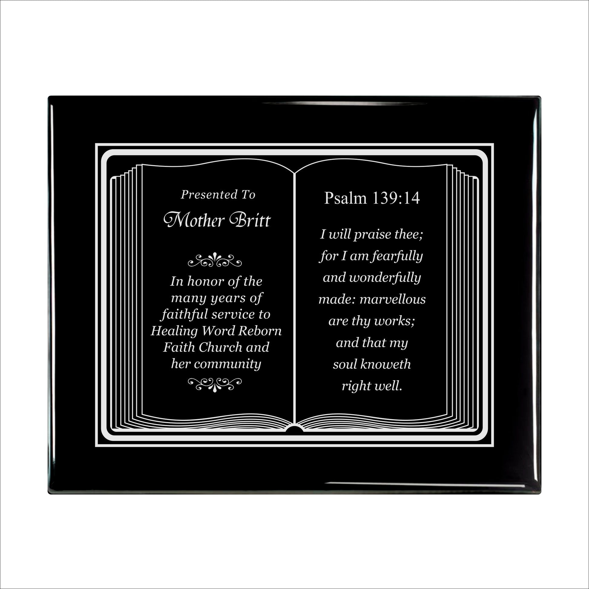 Bible Silver Themed Ebony Plaque 10.5" X 13" / Black Piano Finish / Bible / Book