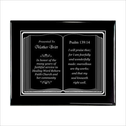 Bible Silver Themed Ebony Plaque 10.5" X 13" / Black Piano Finish / Bible / Book