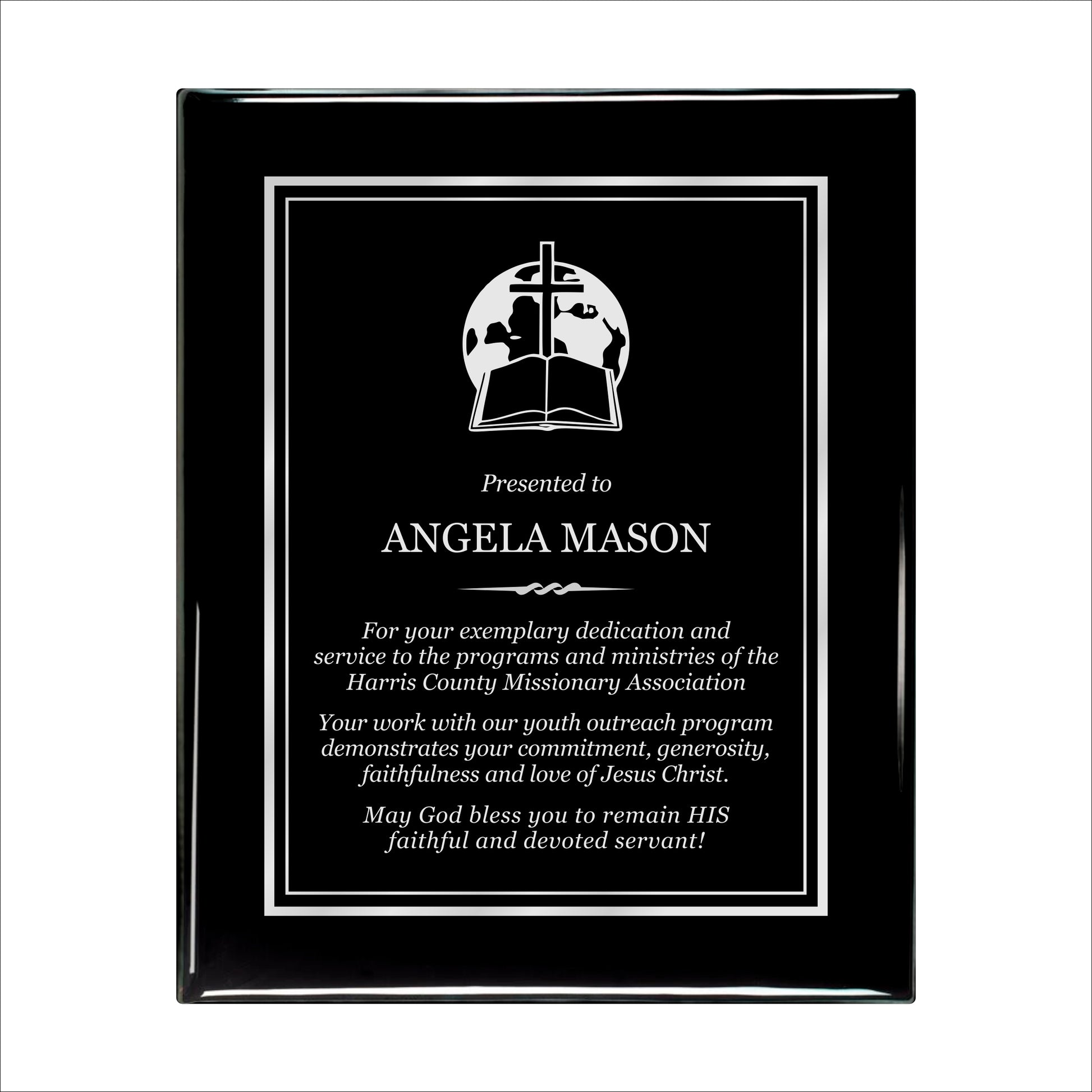 Ebony Finished Plaque with Silver Border 10.5" X 13" / Black Piano Finish / Double Border