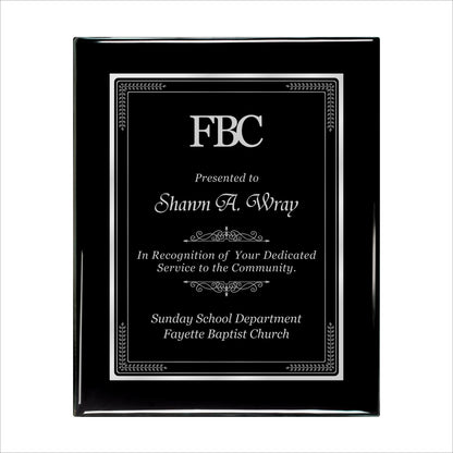Ebony Finished Plaque with Silver Border 10.5" X 13" / Black Piano Finish / Elite Border