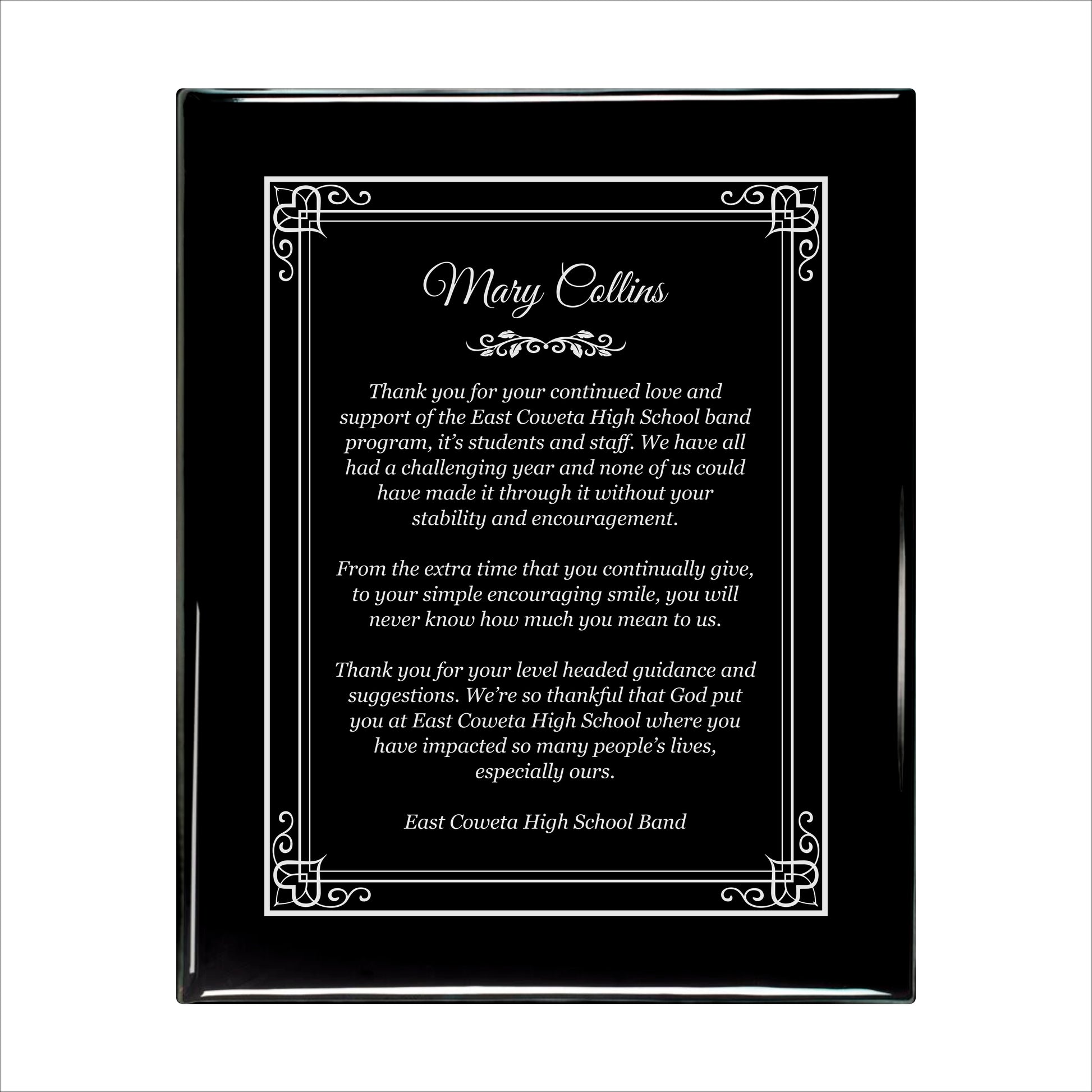 Ebony Finished Plaque with Silver Border 10.5" X 13" / Black Piano Finish / Hearts