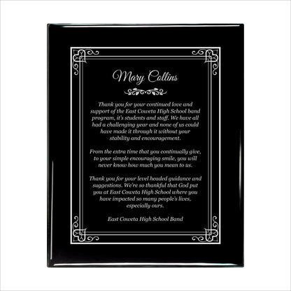 Ebony Finished Plaque with Silver Border 10.5" X 13" / Black Piano Finish / Hearts