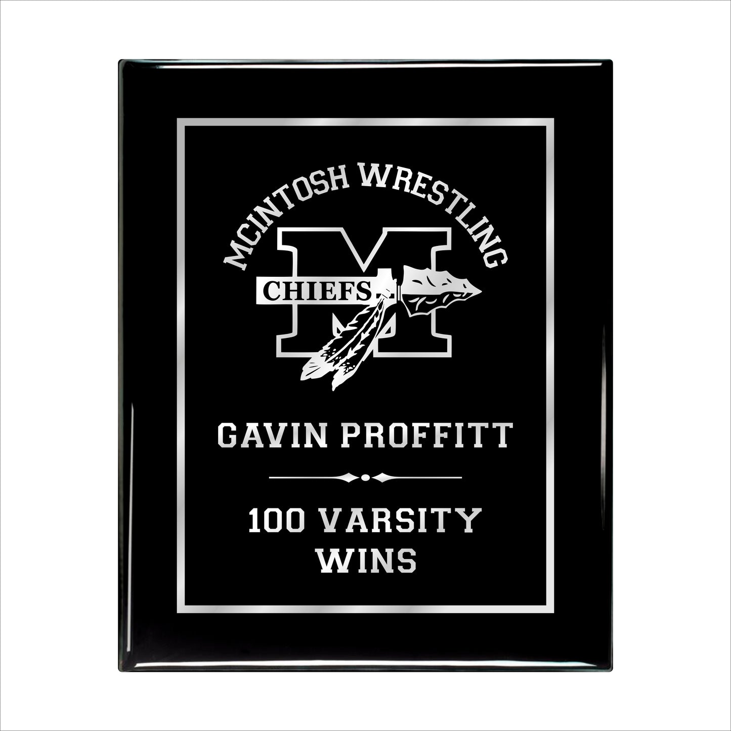 Ebony Finished Plaque with Silver Border 10.5" X 13" / Black Piano Finish / Single Border