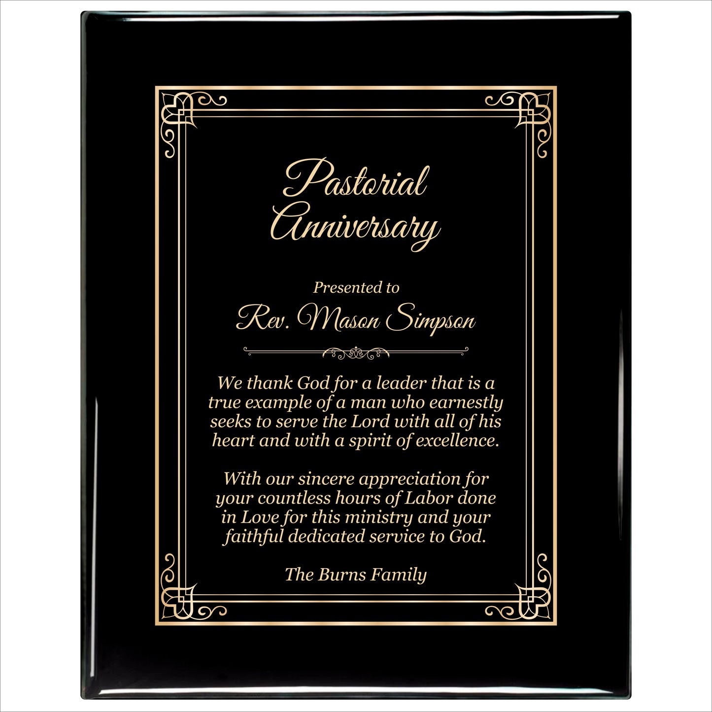 Ebony Finished Plaque with Gold Border 12" X 15" / Black Piano Finish / Hearts