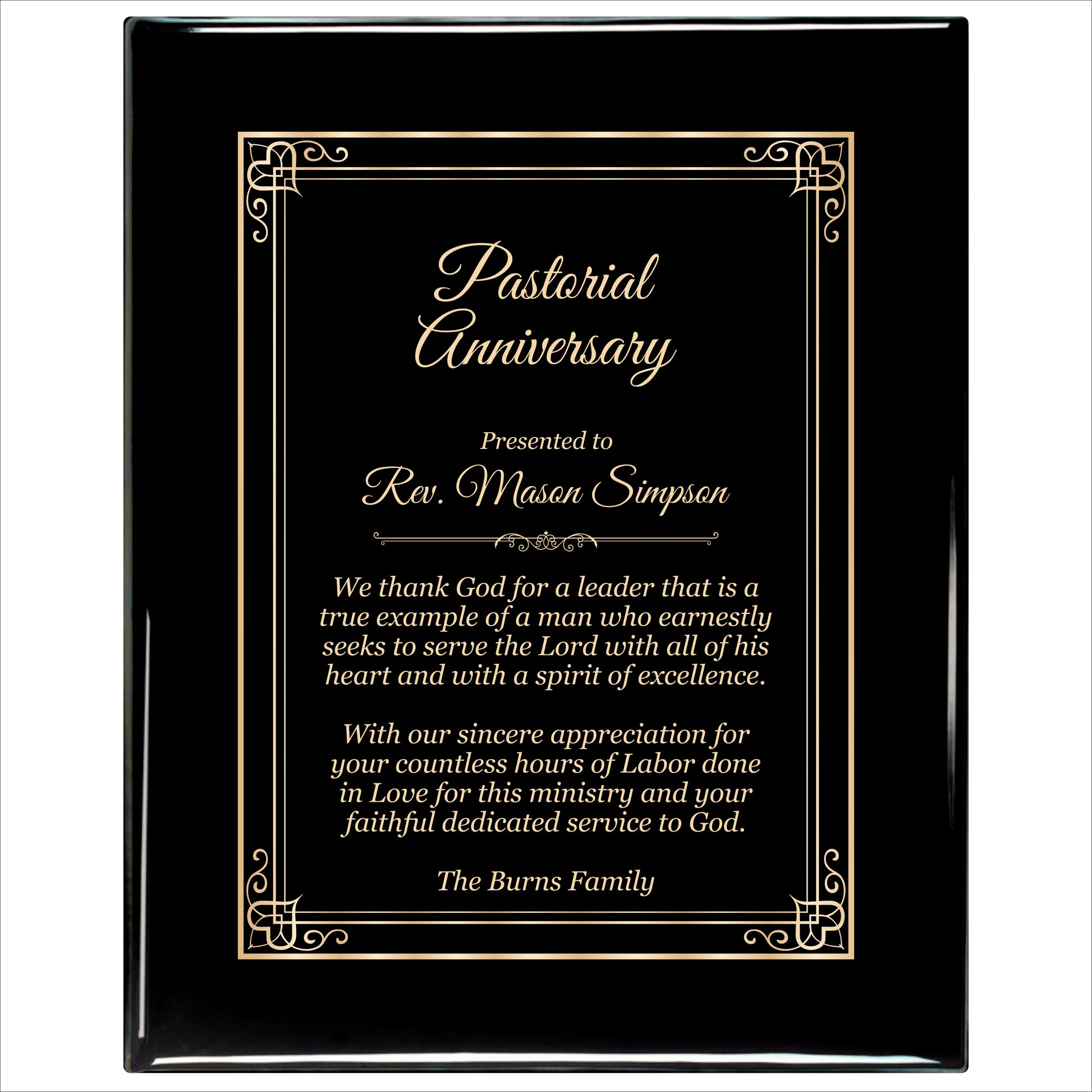 Ebony Finished Plaque with Gold Border 12" X 15" / Black Piano Finish / Hearts