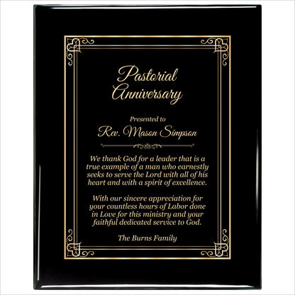 Ebony Finished Plaque with Gold Border 12" X 15" / Black Piano Finish / Hearts