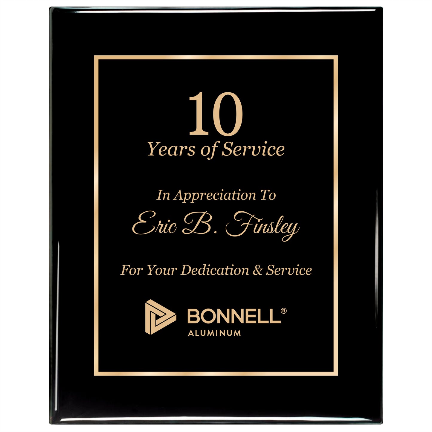 Ebony Finished Plaque with Gold Border 12" X 15" / Black Piano Finish / Single Border