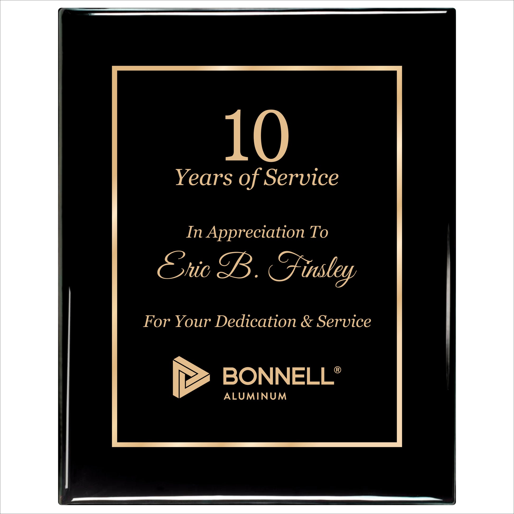 Ebony Finished Plaque with Gold Border 12" X 15" / Black Piano Finish / Single Border