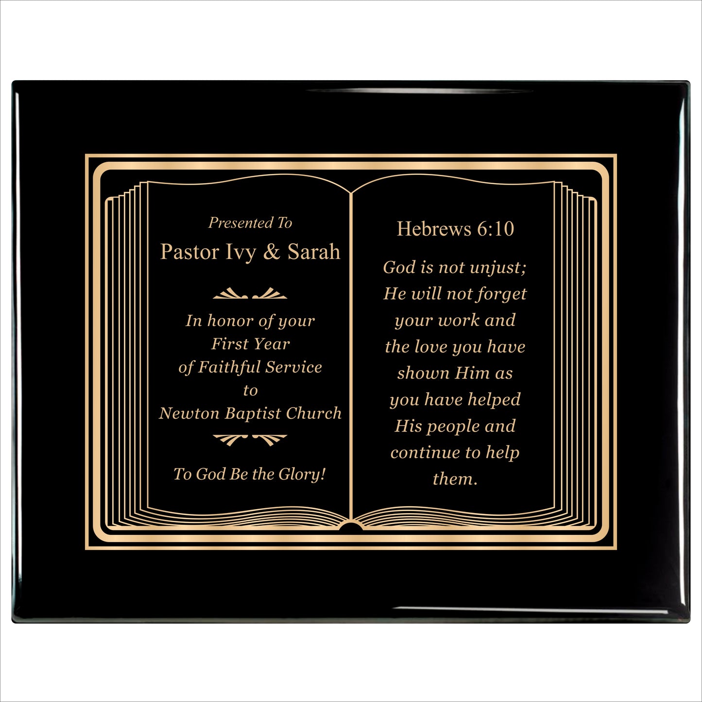 Bible Gold Themed Ebony Plaque 12" X 15" / Black Piano Finish / Bible / Book