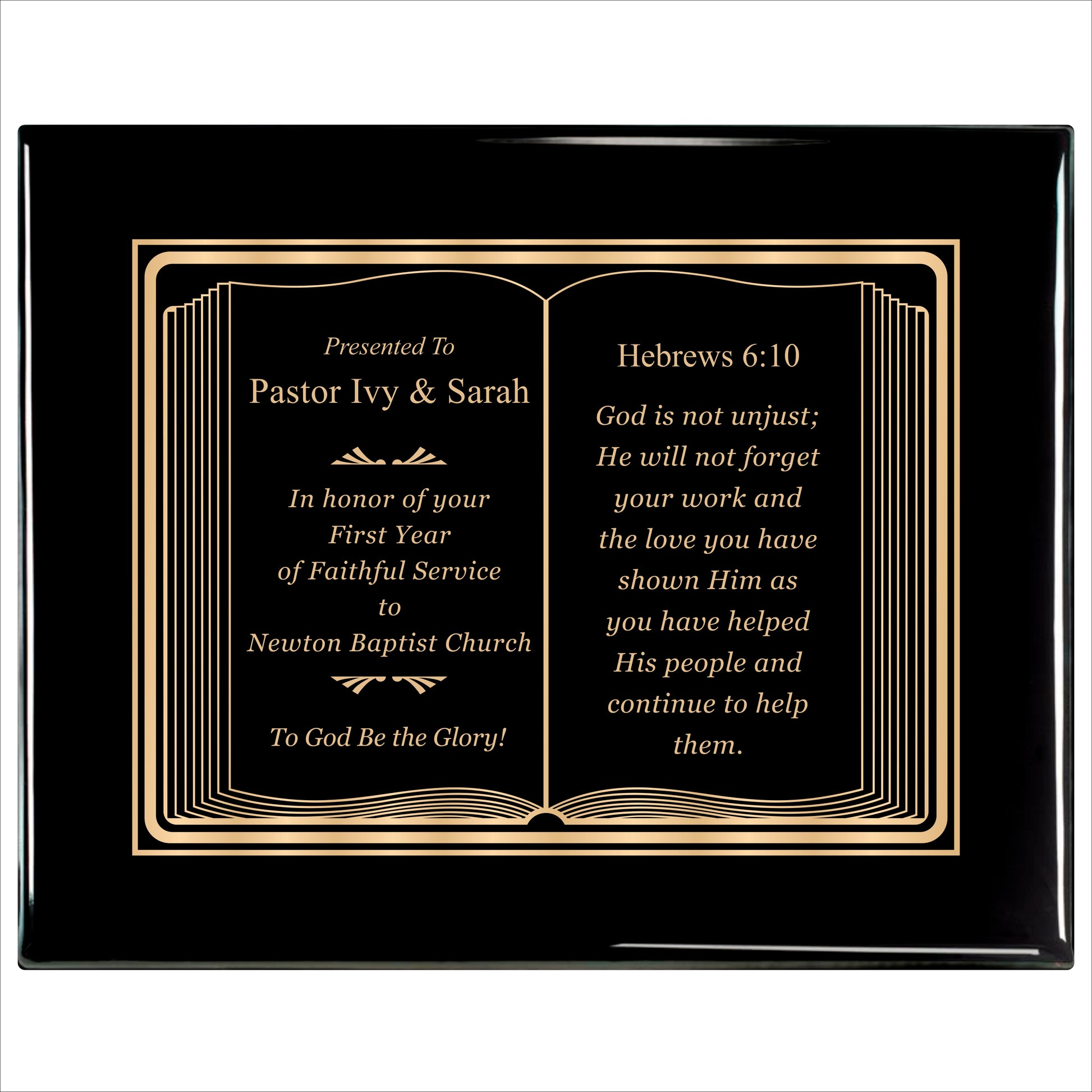Bible Gold Themed Ebony Plaque 12" X 15" / Black Piano Finish / Bible / Book
