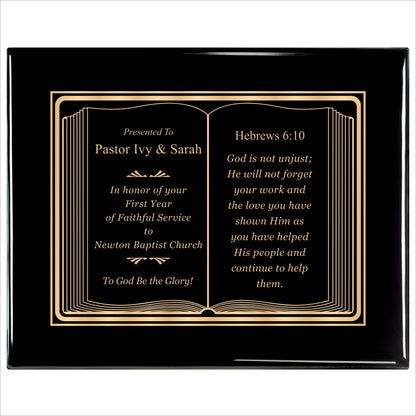 Bible Gold Themed Ebony Plaque 12" X 15" / Black Piano Finish / Bible / Book