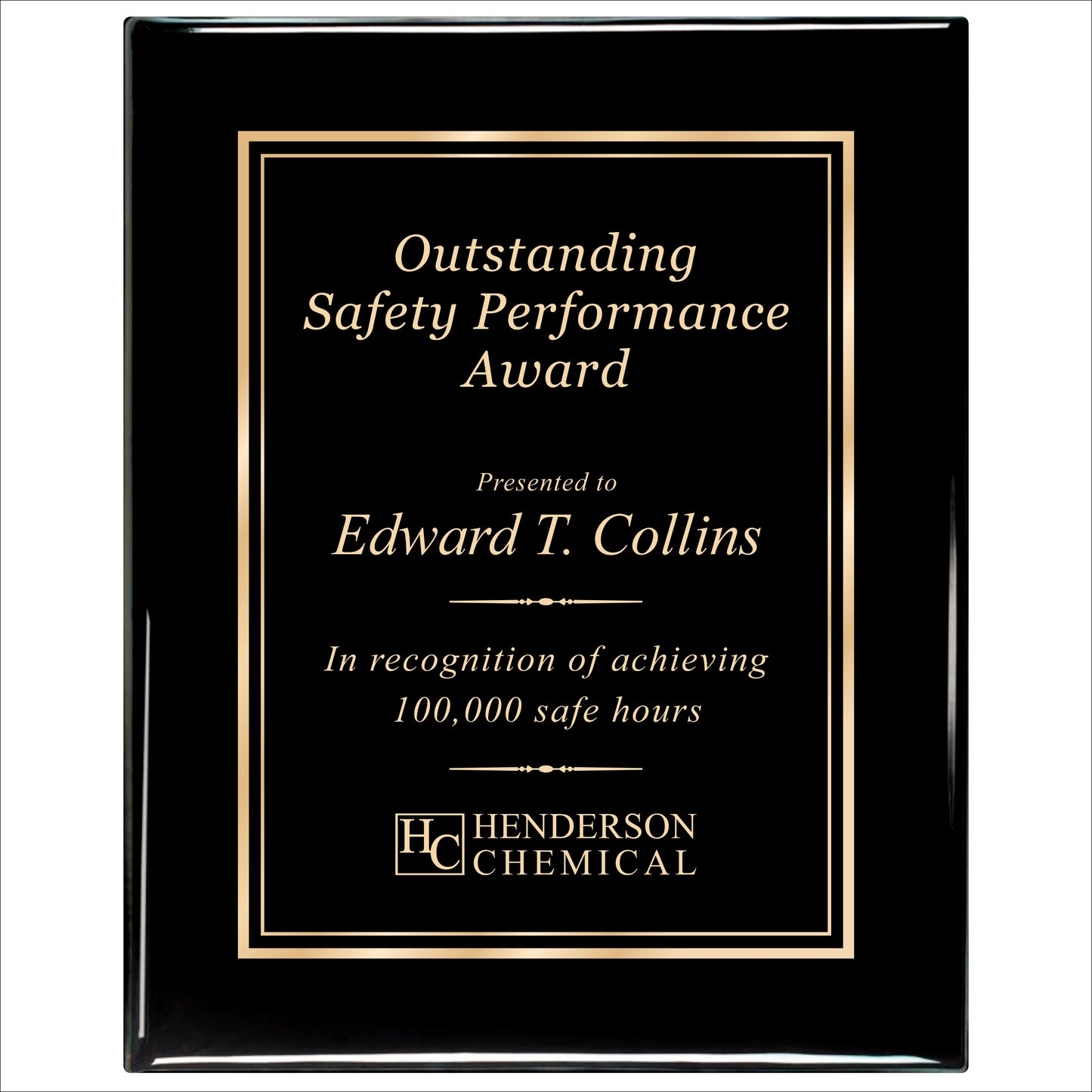 Ebony Finished Plaque with Gold Border 12" X 15" / Black Piano Finish / Double Border