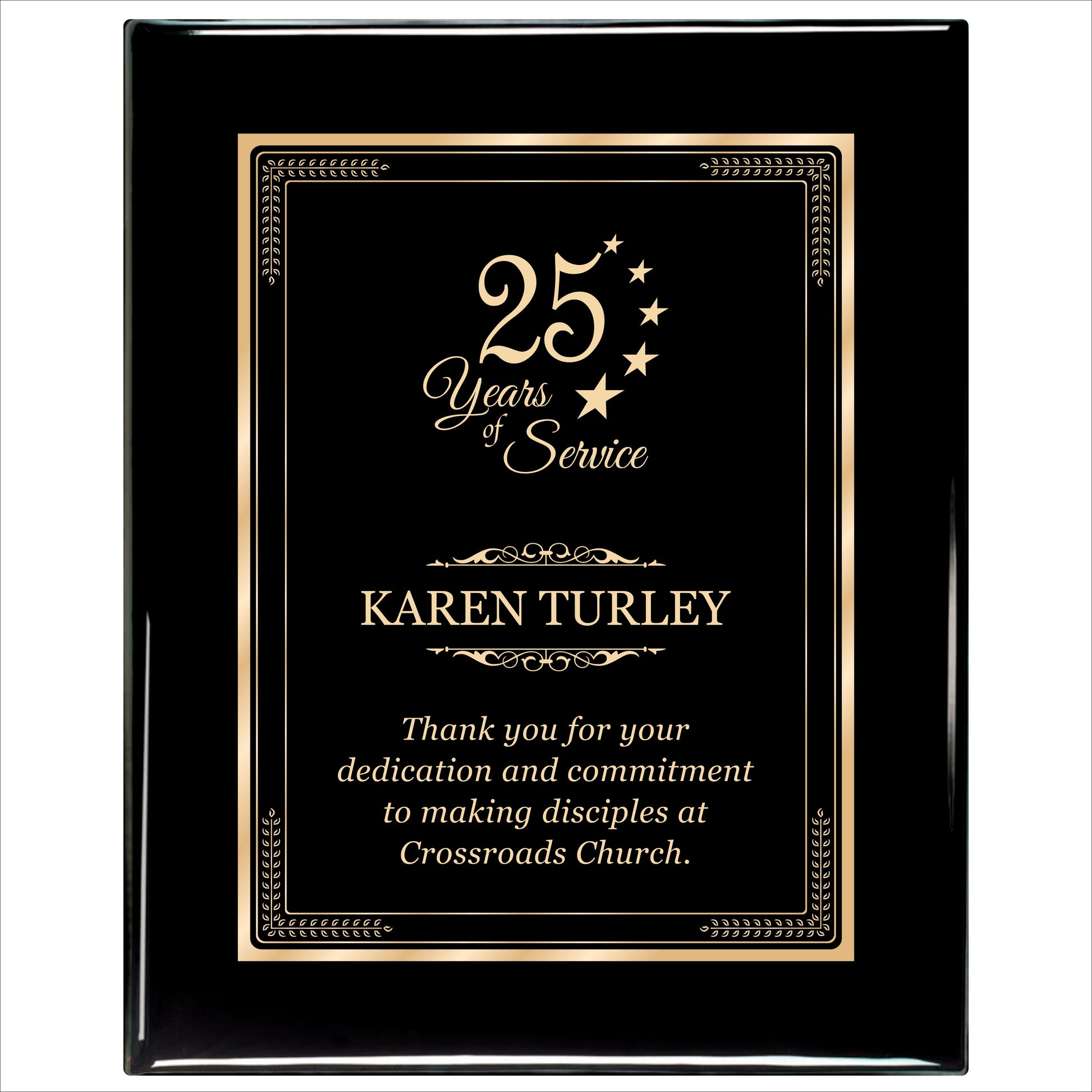 Ebony Finished Plaque with Gold Border 12" X 15" / Black Piano Finish / Elite Border