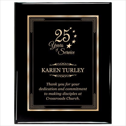 Ebony Finished Plaque with Gold Border 12" X 15" / Black Piano Finish / Elite Border