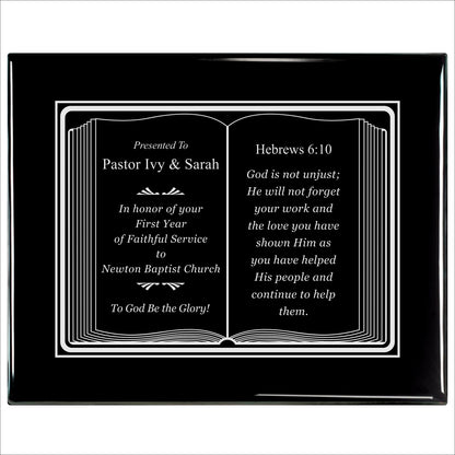 Bible Silver Themed Ebony Plaque 12" X 15" / Black Piano Finish / Bible / Book
