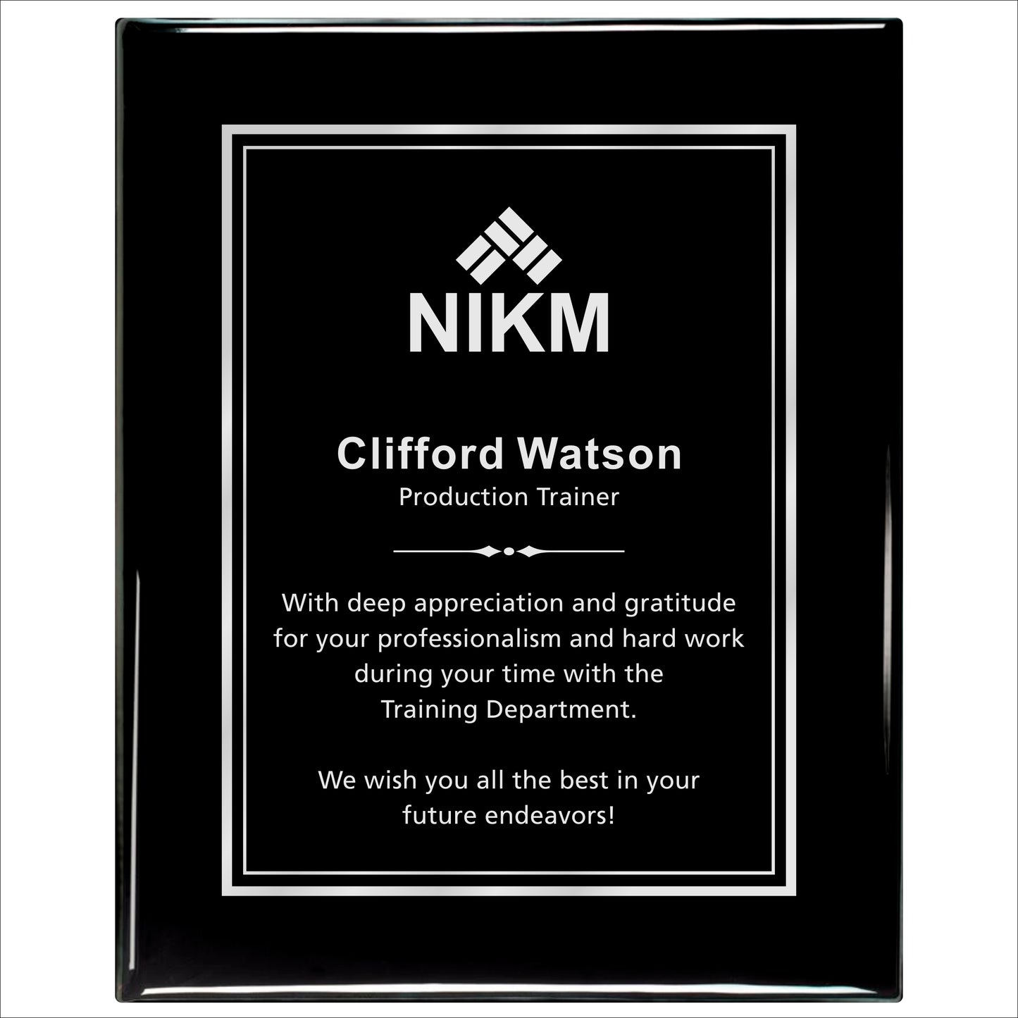 Ebony Finished Plaque with Silver Border 12" X 15" / Black Piano Finish / Double Border