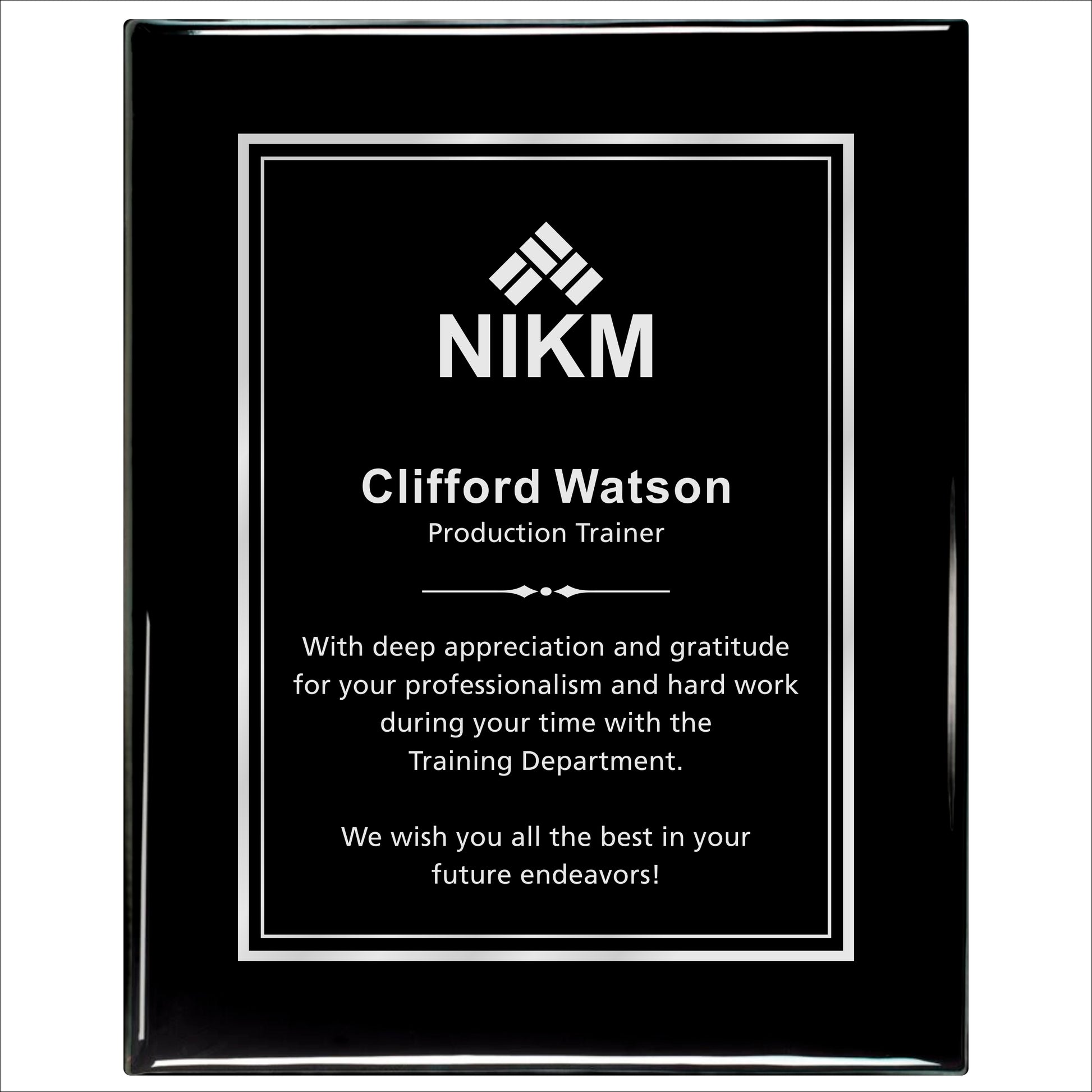 Ebony Finished Plaque with Silver Border 12" X 15" / Black Piano Finish / Double Border